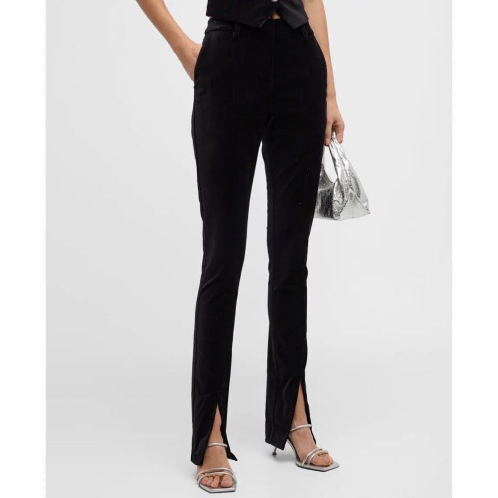 Ramy Brook Nwt Miriam Split Hem Trouser Black Velveteen Slit Cuff Evening 6